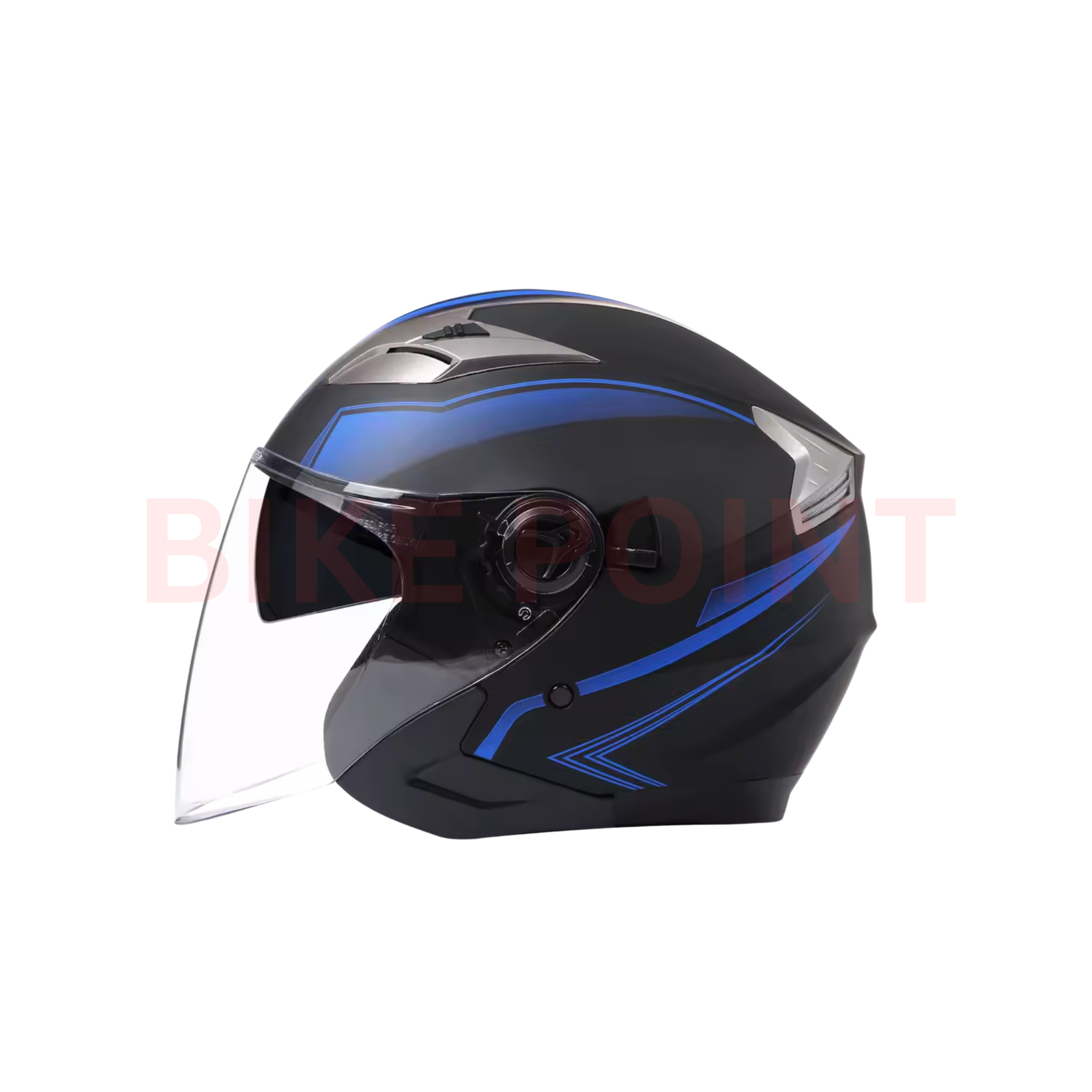 open-face helmet, four-season flip-up motorcycle helmet, double lens, jet-style, warm safety helmet for men and women, DOT-protected motorcycle helmet-Blue Bld- Dot Open-Face Helmet Black Blue - Image 1